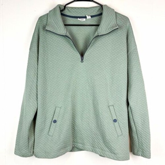 L.L. Bean Tops - L.L.Bean Women's Sweatshirt Quarter Zip Green Cabincore Quilted Classic LG-pet